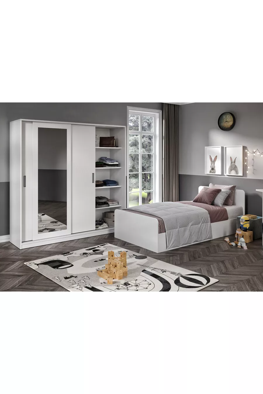 Ensemble de chambre pour jeune 3 pièces en MDF pour une personne