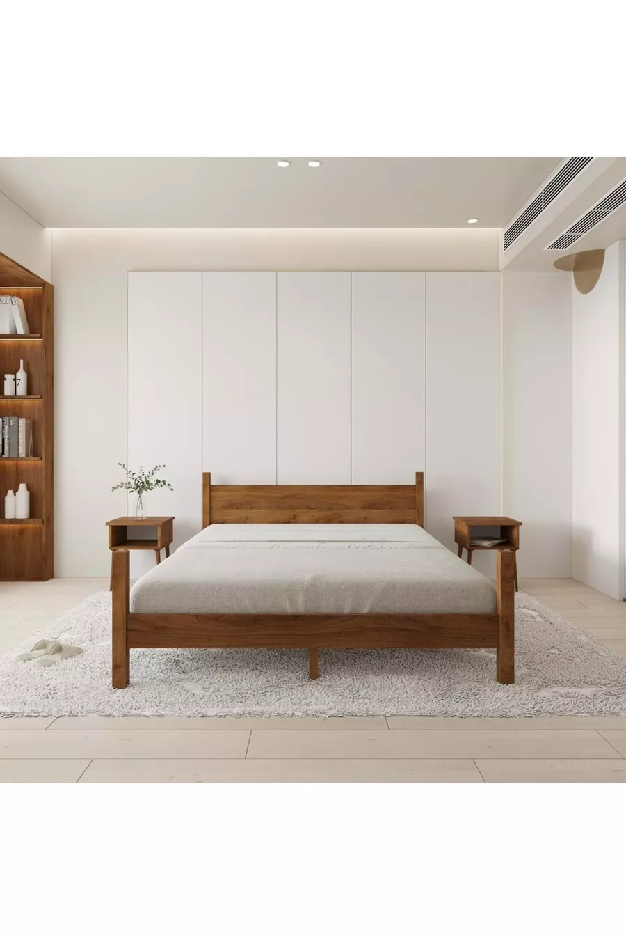 Set Letto Mirage Modello Noce in Legno di Pino con Due Comodini