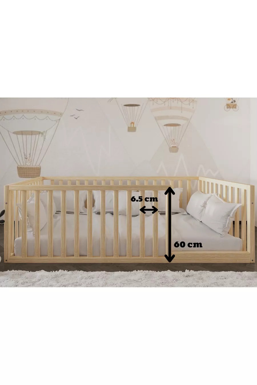 Letto per bambini in legno naturale Montessori Altezza Cm