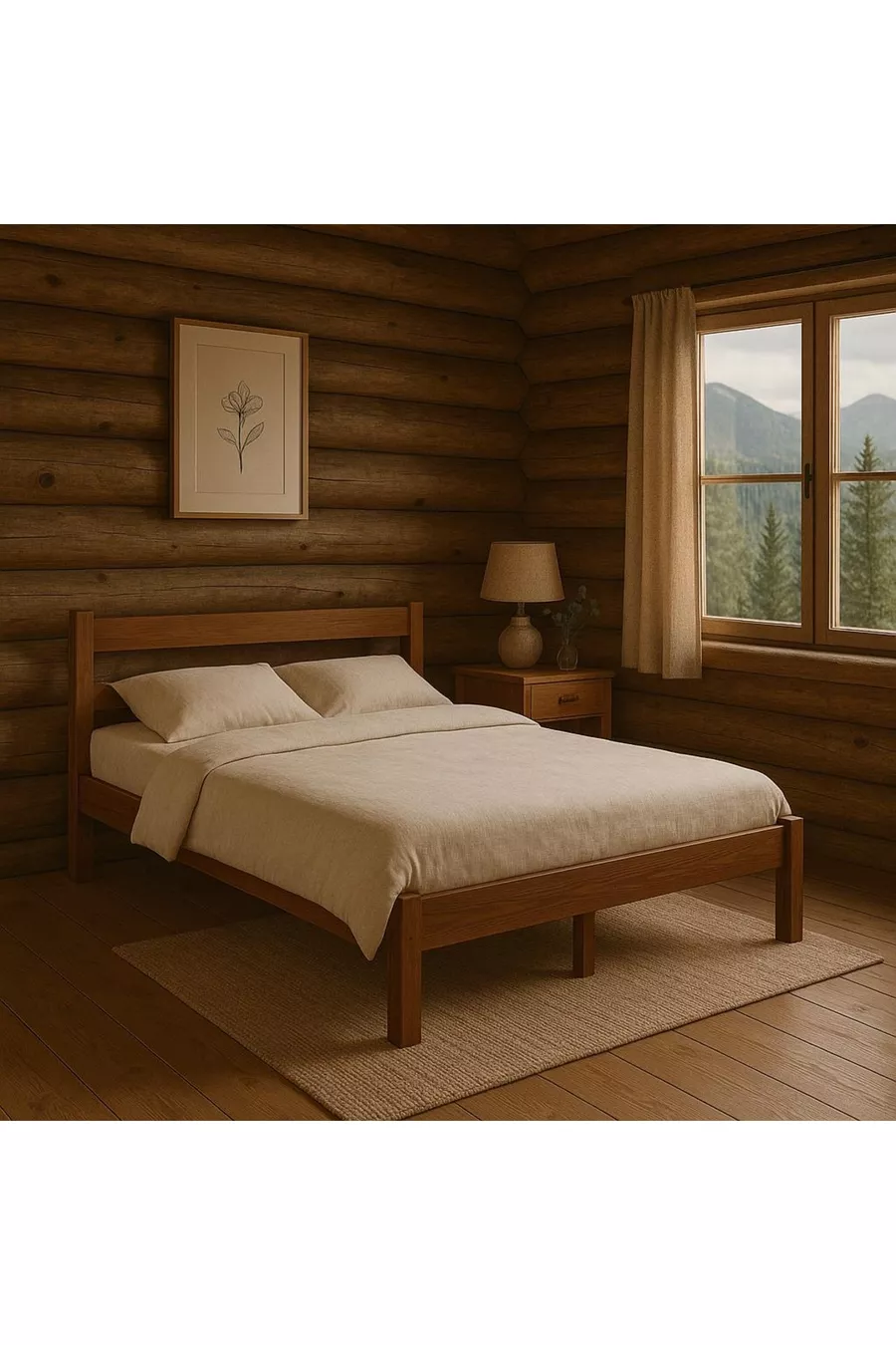 Lit en bois massif cm X cm Couleur noyer bois naturel