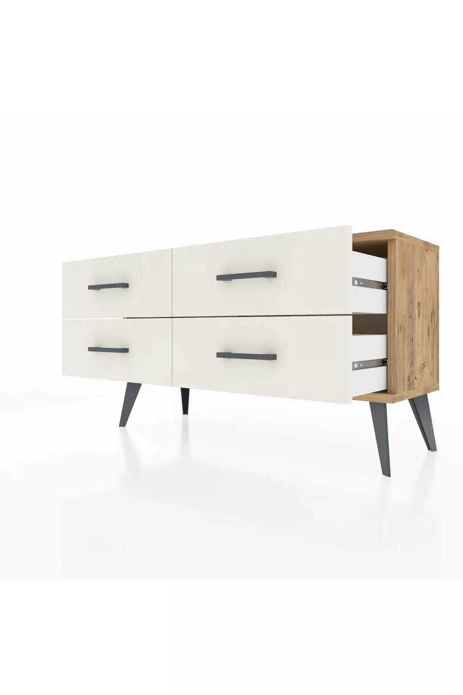 Commode Arges 4 étagères Pin-Pin/Pierre d'ardoise