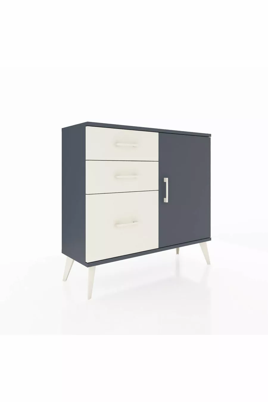 Commode Arges avec une seule étagère, 3 tiroirs et une porte, Anthracite/Anthracite/Pierre de Lune