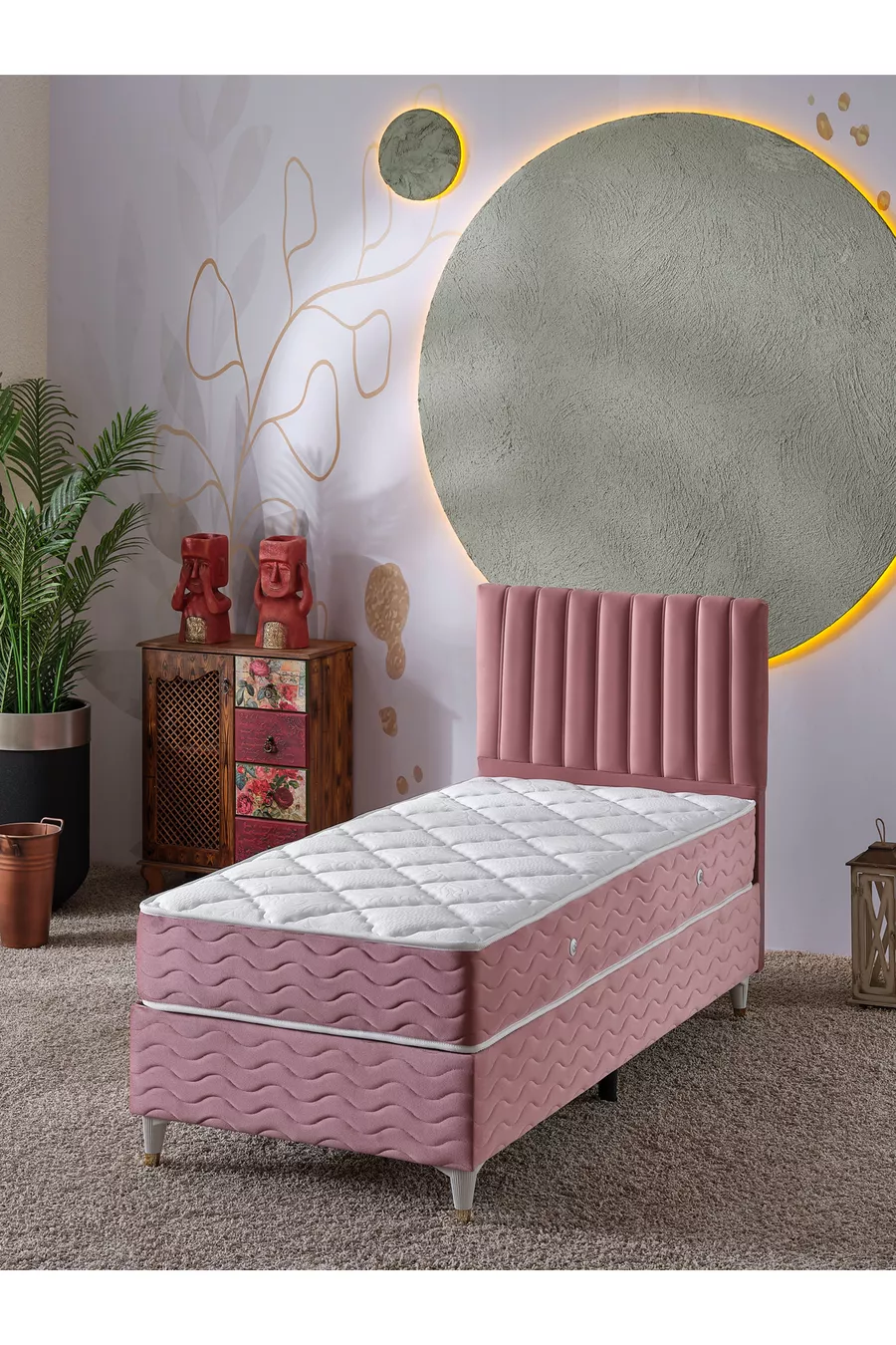 Ezgi Einzelbett 3-teiliges Set: Bett + Untergestell + Kopfteil