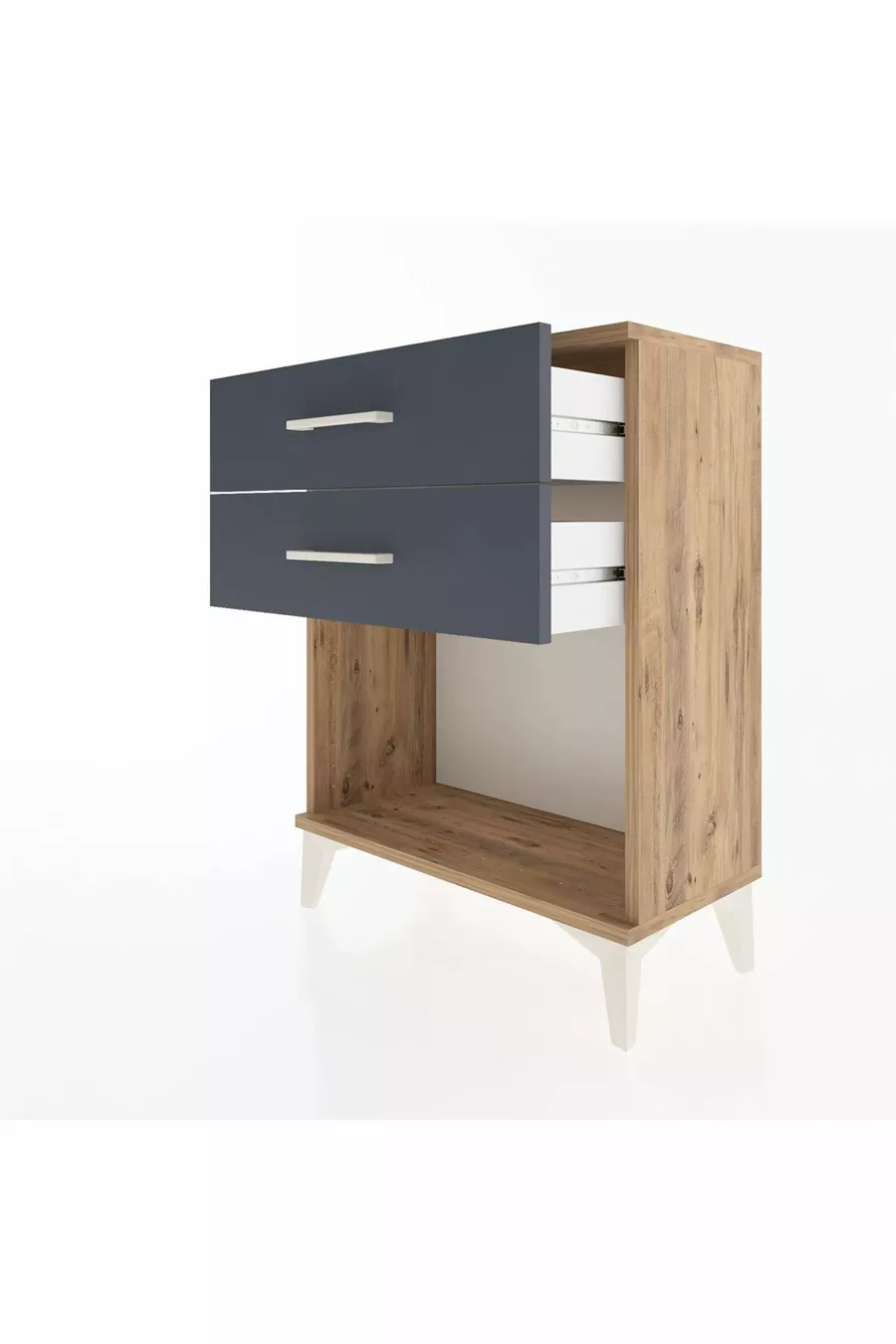 Table de chevet Arges à 2 tiroirs Pin-Anthracite