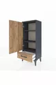 Table de chevet Arges avec 3 étagères, un tiroir et une porte, Anthracite-Pin