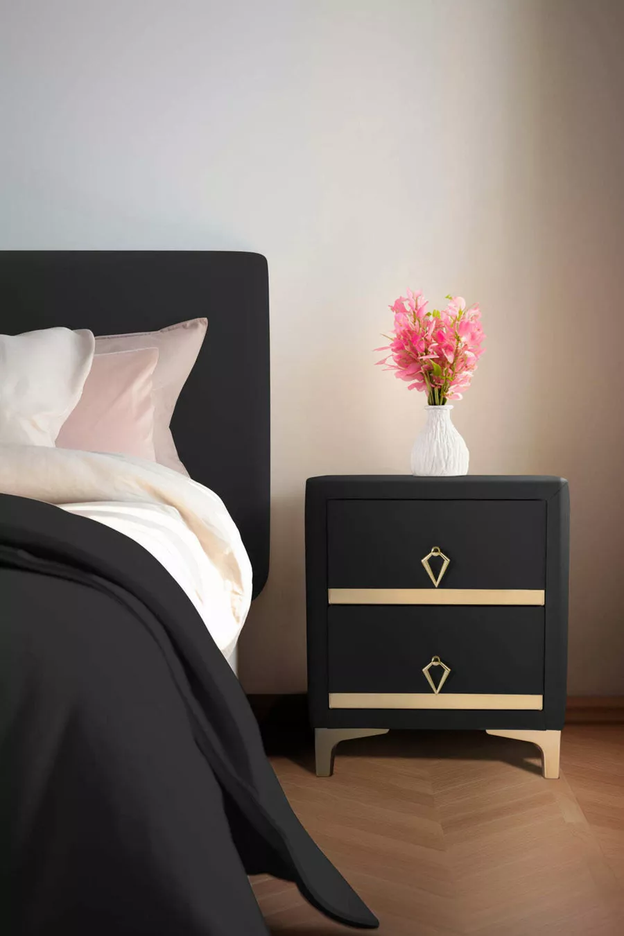Doppia Linea Gold Nightstand, Two-Drawer