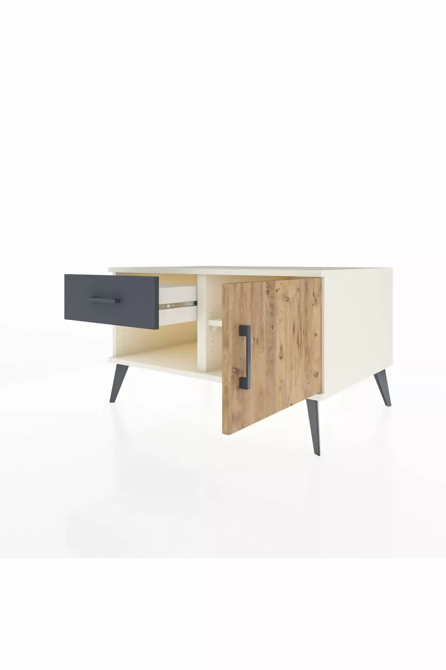 Commode Kronos avec une étagère, un tiroir et une porte, Pierre de lune-Pin/Anthracite