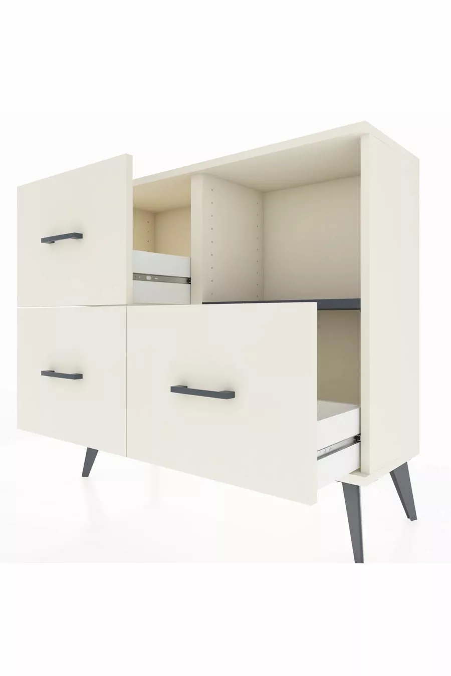 Commode Arges à une étagère et trois tiroirs, couleur quartz-anthracite/quartz