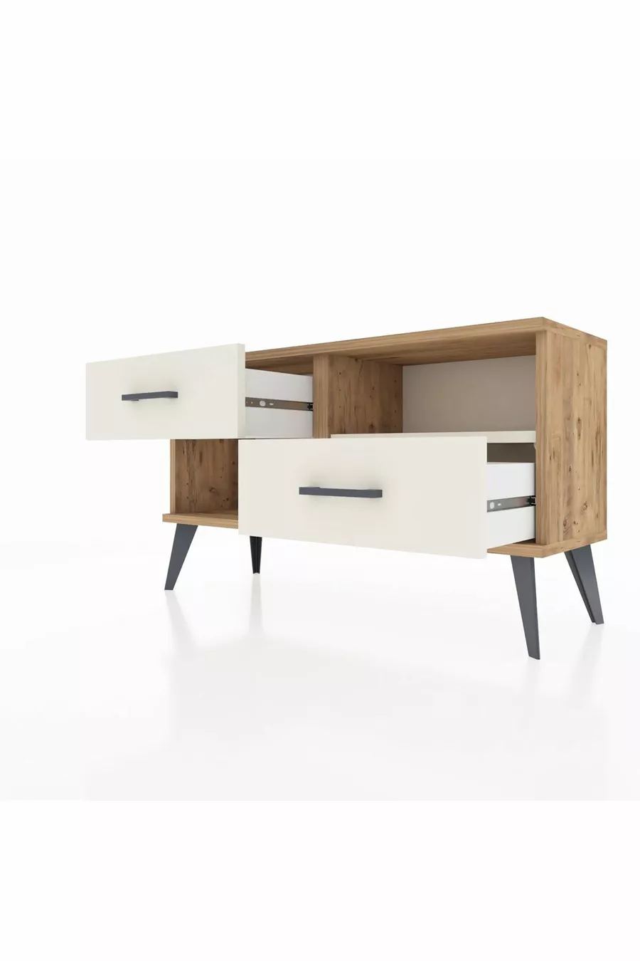 Arges Kommode mit einem Regal und 2 Schubladen, Kiefer-Marmor