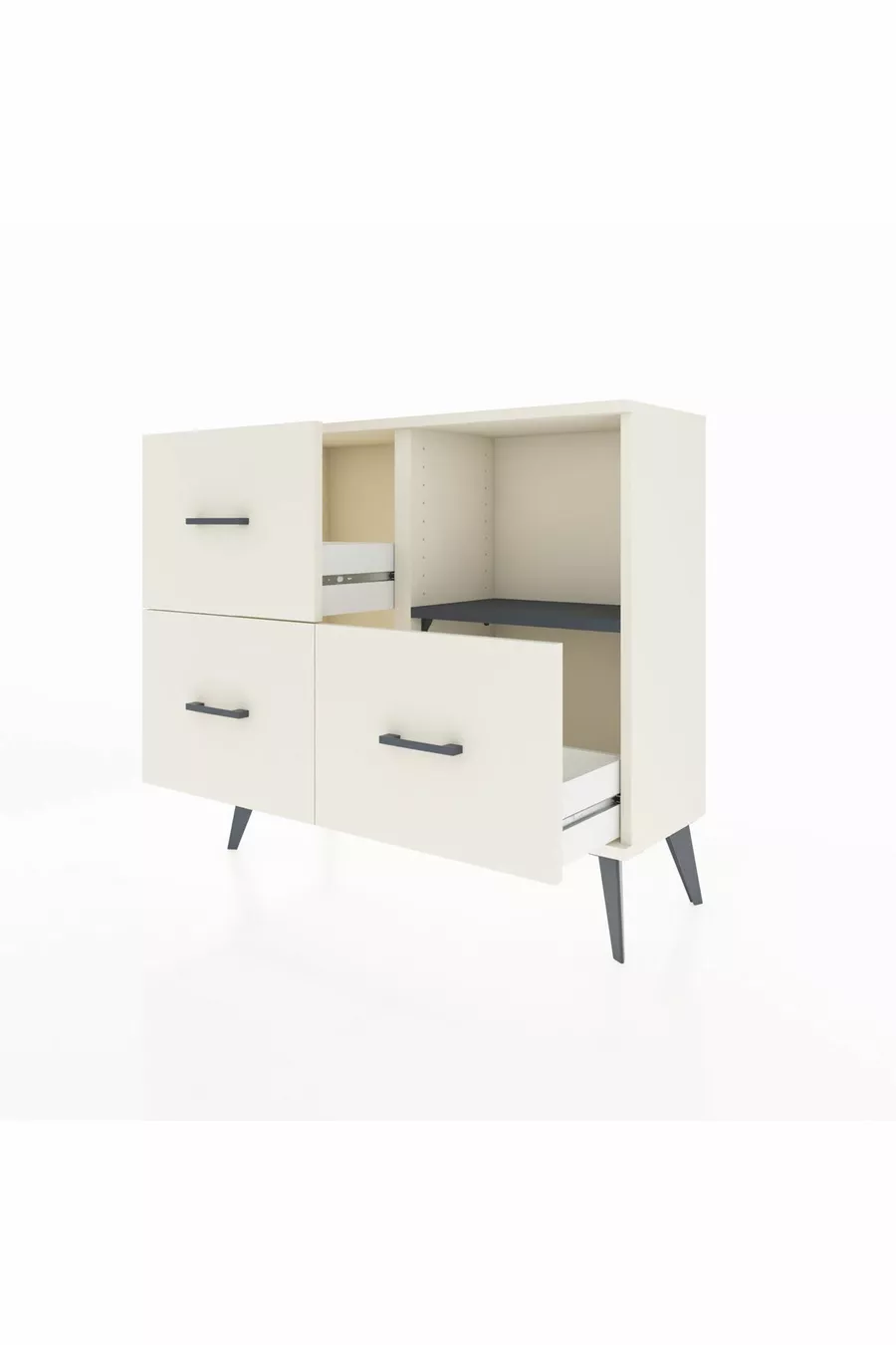 Commode Arges à une étagère et trois tiroirs, couleur quartz-anthracite/quartz