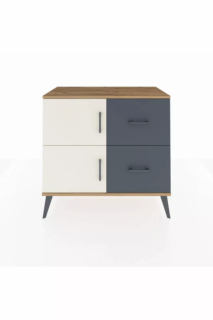 Commode Hyperion à une étagère, 2 tiroirs et 2 portes, pin-gris ardoise/anthracite