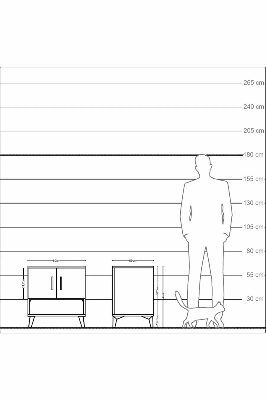 Table de chevet Kronos à 2 étagères et 2 portes, pin-pierre d'orme