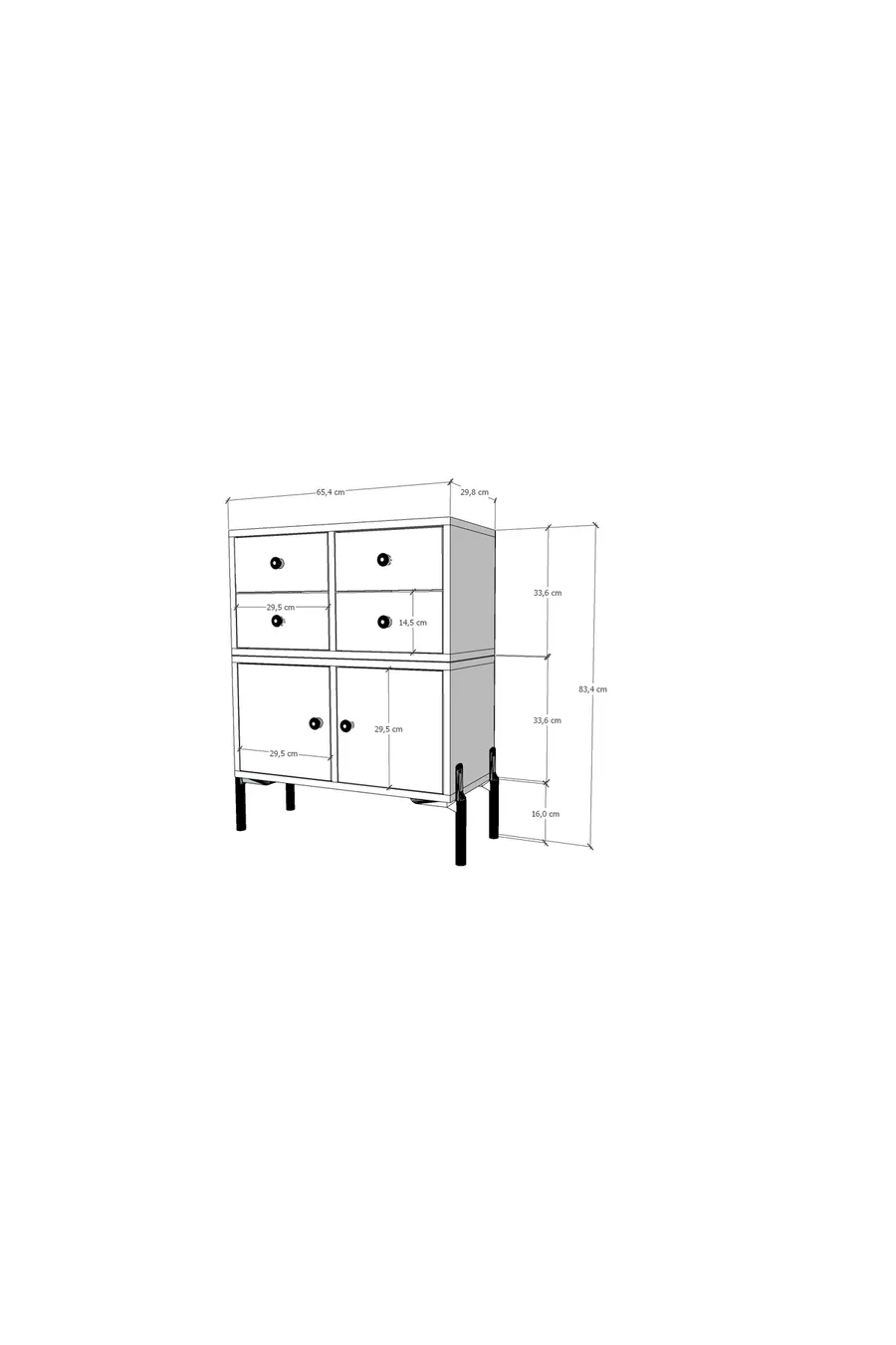 Commode modulaire à 4 tiroirs + 2 portes – Pieds en métal, rangement polyvalent