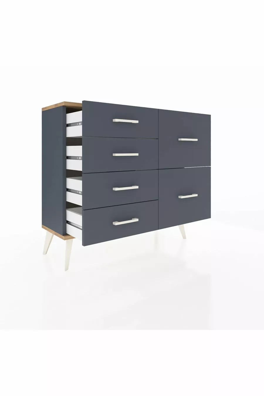 Commode Arges 6 tiroirs Anthracite-Sapin/Anthracite