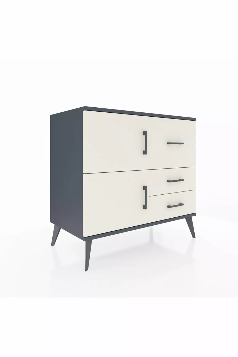 Commode Hyperion à une étagère, 3 tiroirs et 2 portes, Anthracite-Pierres de lune