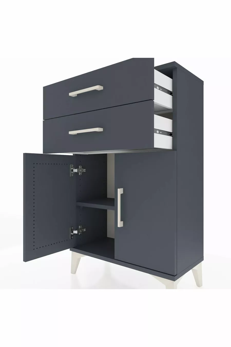 Silva Commode - Élégance Anthracite à 2 Tiroirs et 2 Portes (cm)