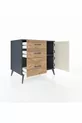 Commode Kronos à une étagère, 3 tiroirs, 2 portes, anthracite-pierre grise/pin
