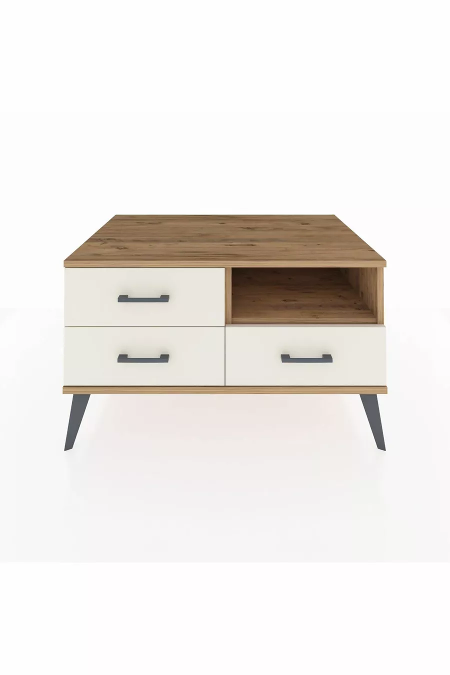 Commode Kronos à une étagère et trois tiroirs Pin-Pin/Marbre blanc