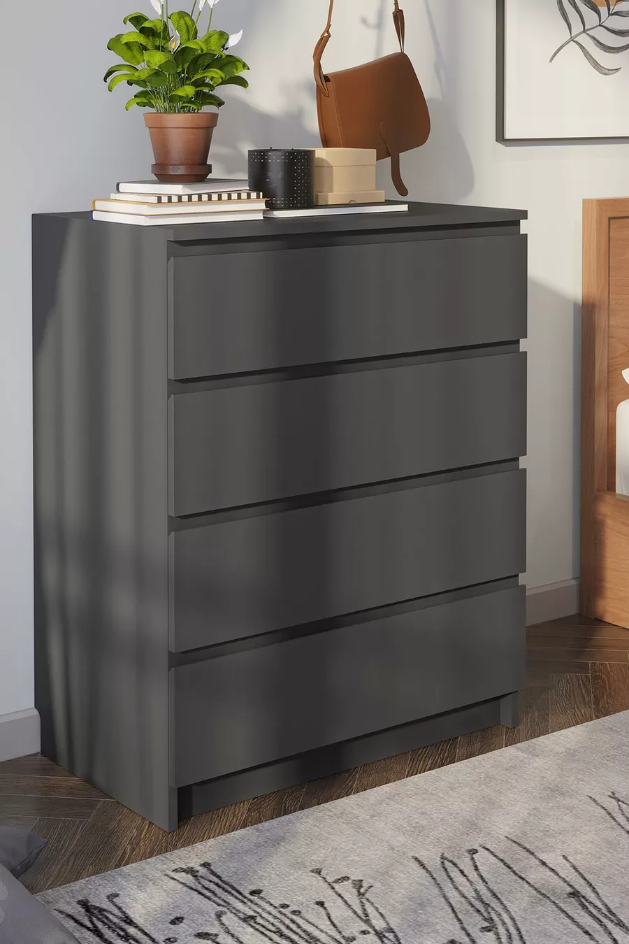Derinkuyu 4-Schubladen-Kommode Schlafzimmer Babyzimmer Jugendzimmer Anthrazit