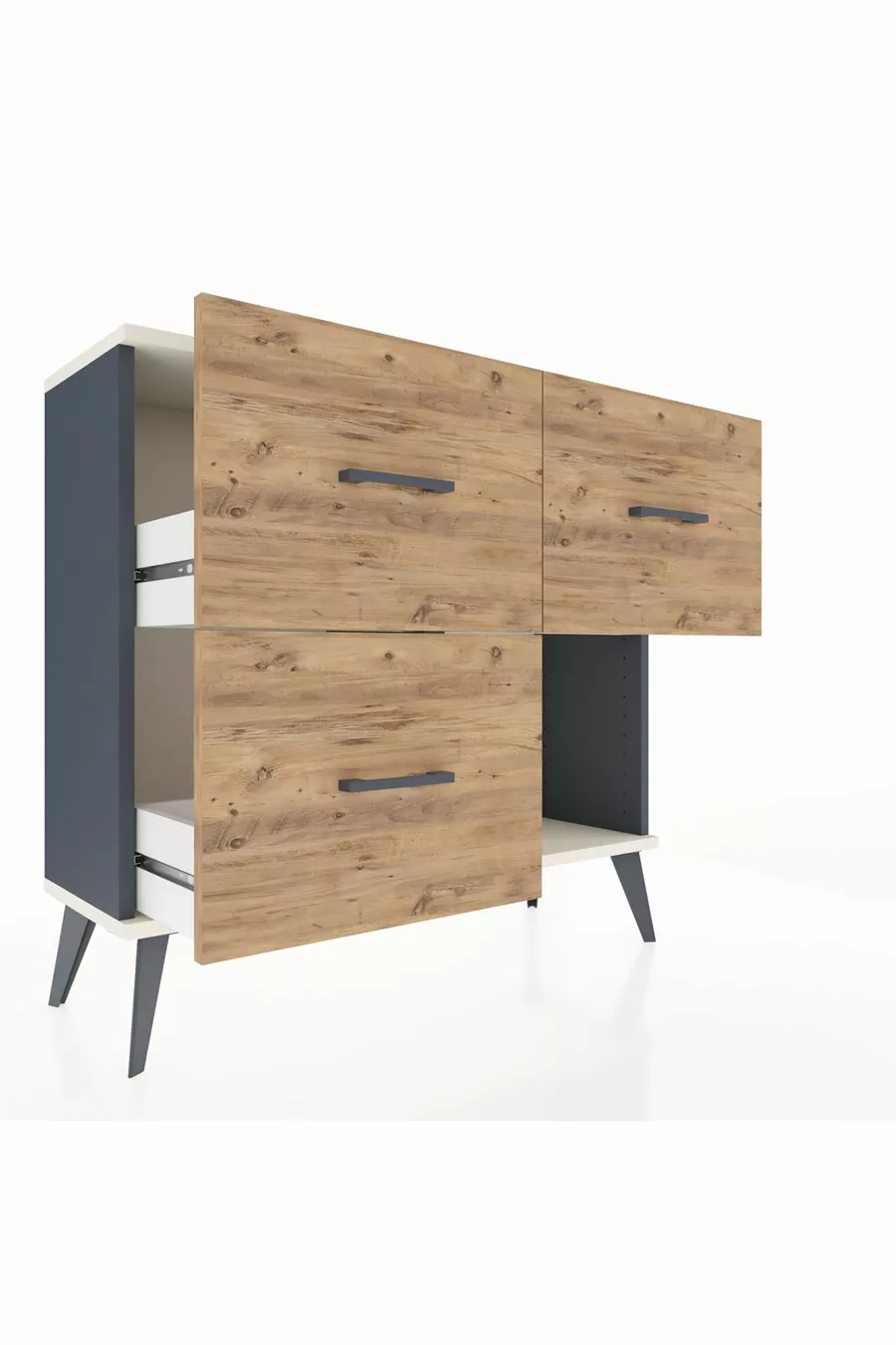 Arges Kommode 3 Schubladen Anthrazit-Stein/Pinie