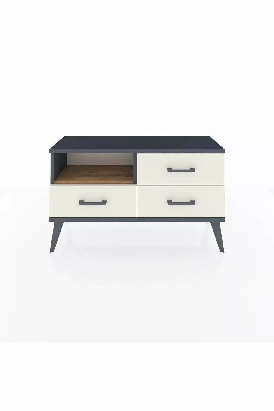 Commode Arges à une étagère et trois tiroirs Anthracite-Pin/Marbre