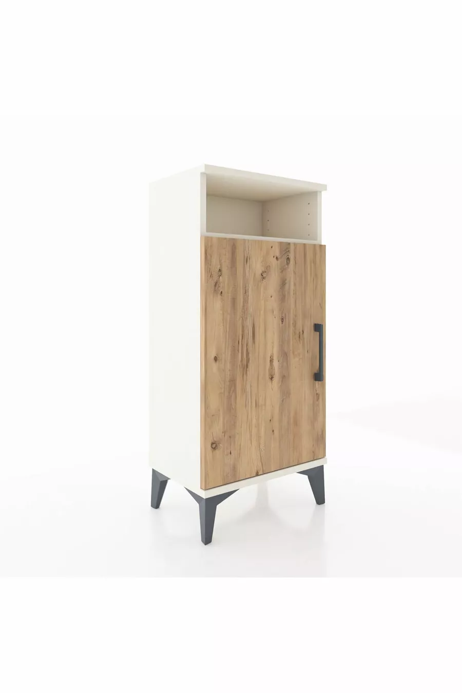 Table de chevet Arges à 3 étagères avec une porte, couleur Pierre de lune-Pin