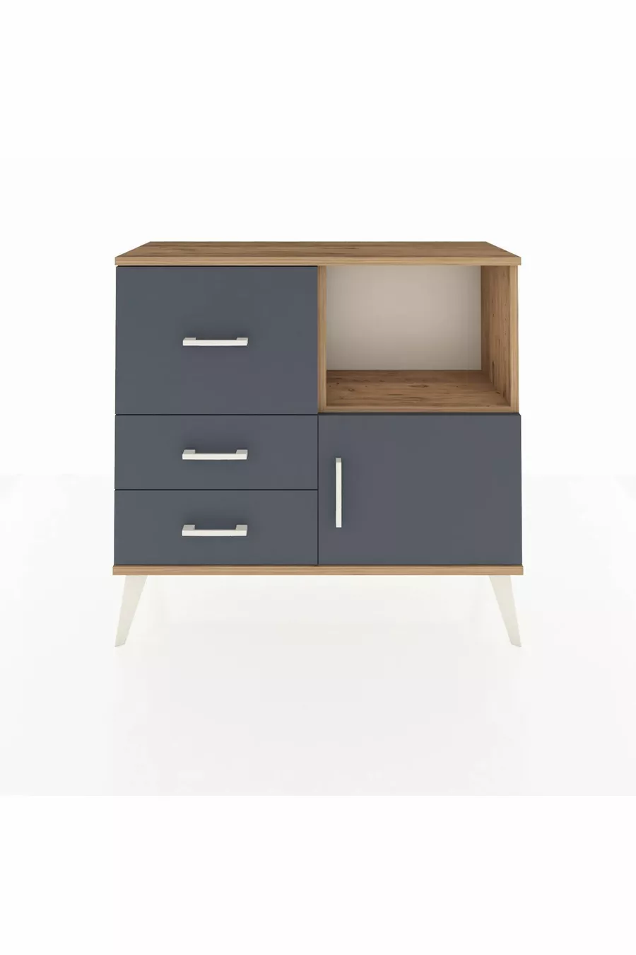 Commode Arges à une étagère, 3 tiroirs et une porte, pin-anthracite