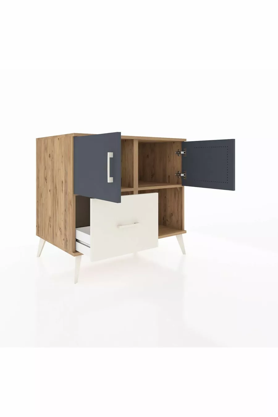 Commode Kronos avec 2 étagères, 1 tiroir, 2 portes, en pin anthracite/pierre de lune