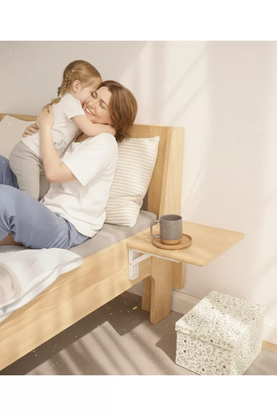 Table de chevet pliante – × cm en bois massif | À monter sur le mur et au lit