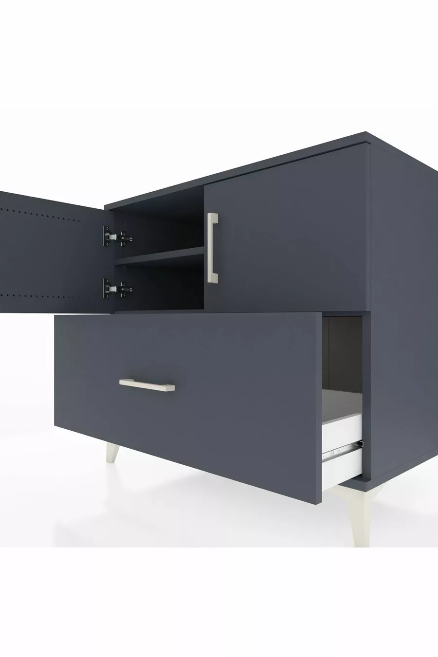 Commode Kronos avec 2 étagères, 1 tiroir et 2 portes, Anthracite-Anthracite