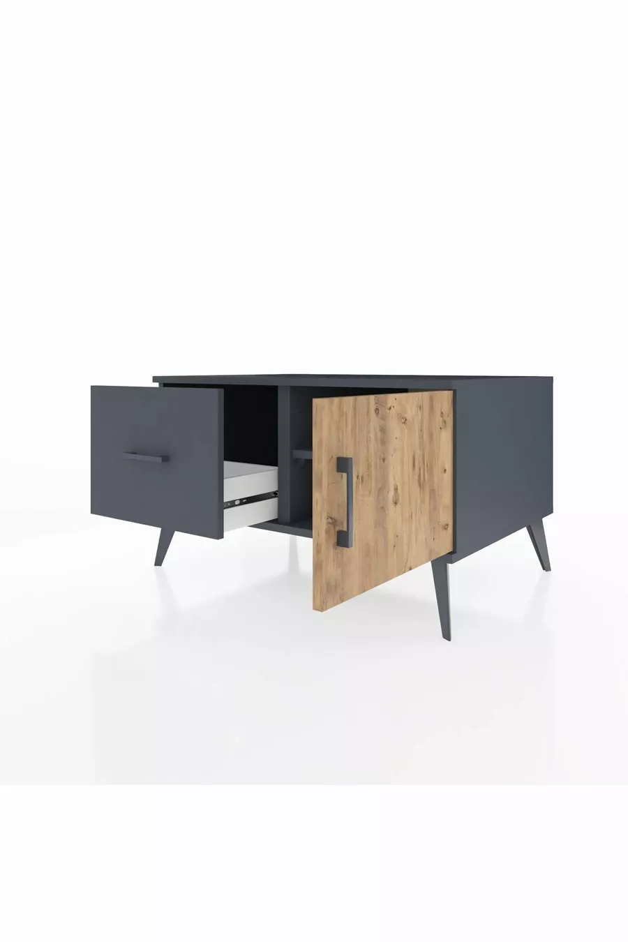 Commode Kronos avec une étagère, un tiroir et une porte, Anthracite-Sapin/Anthracite