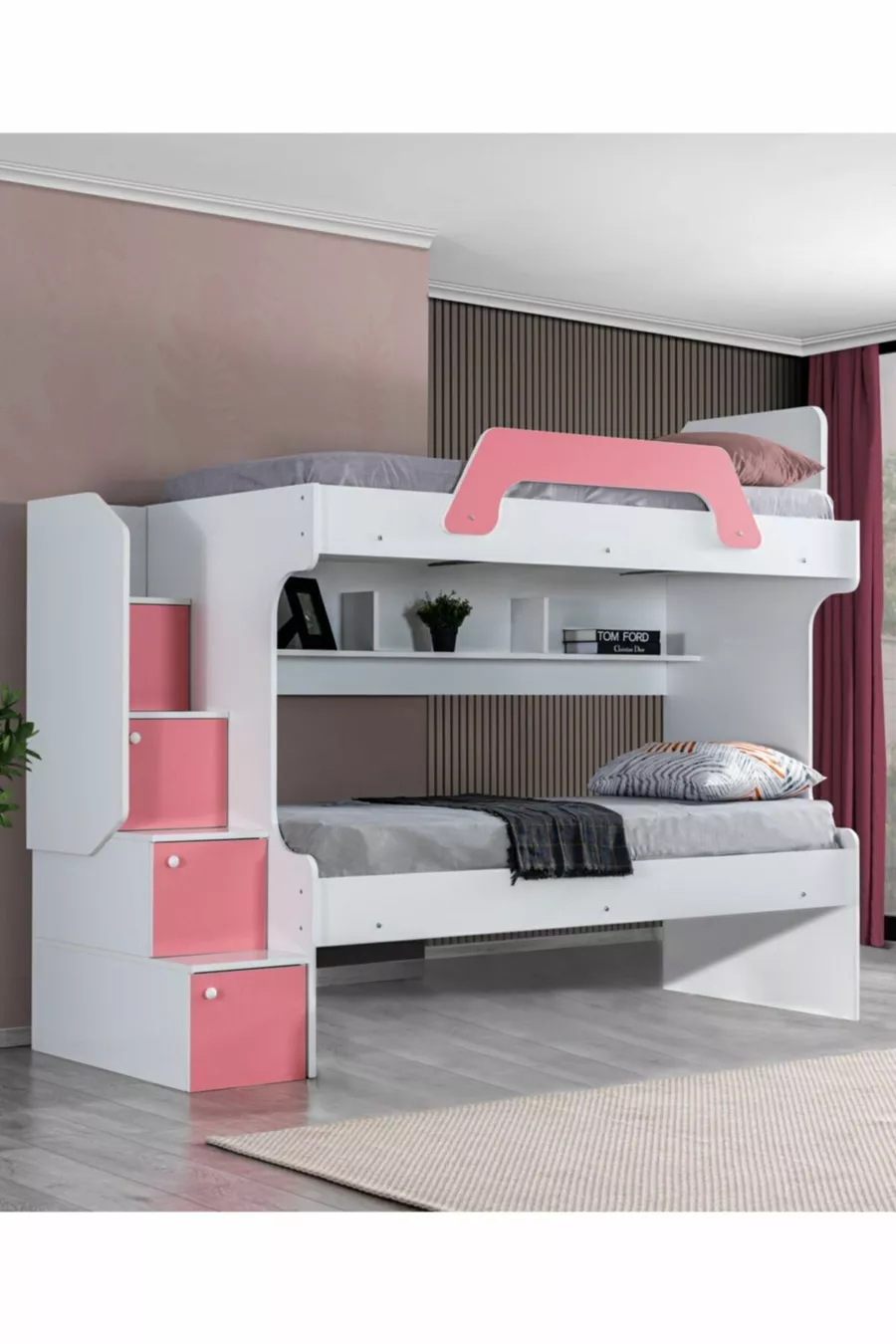 Stapelbed, Inci 2-persoons Stapelbed - Roze 2 Comfort Matrassen