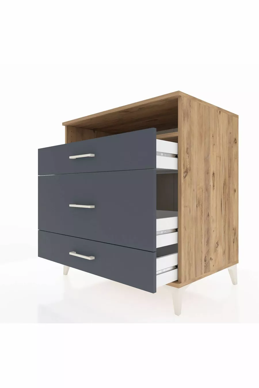 Commode Kronos à une étagère et trois tiroirs en pin-anthracite