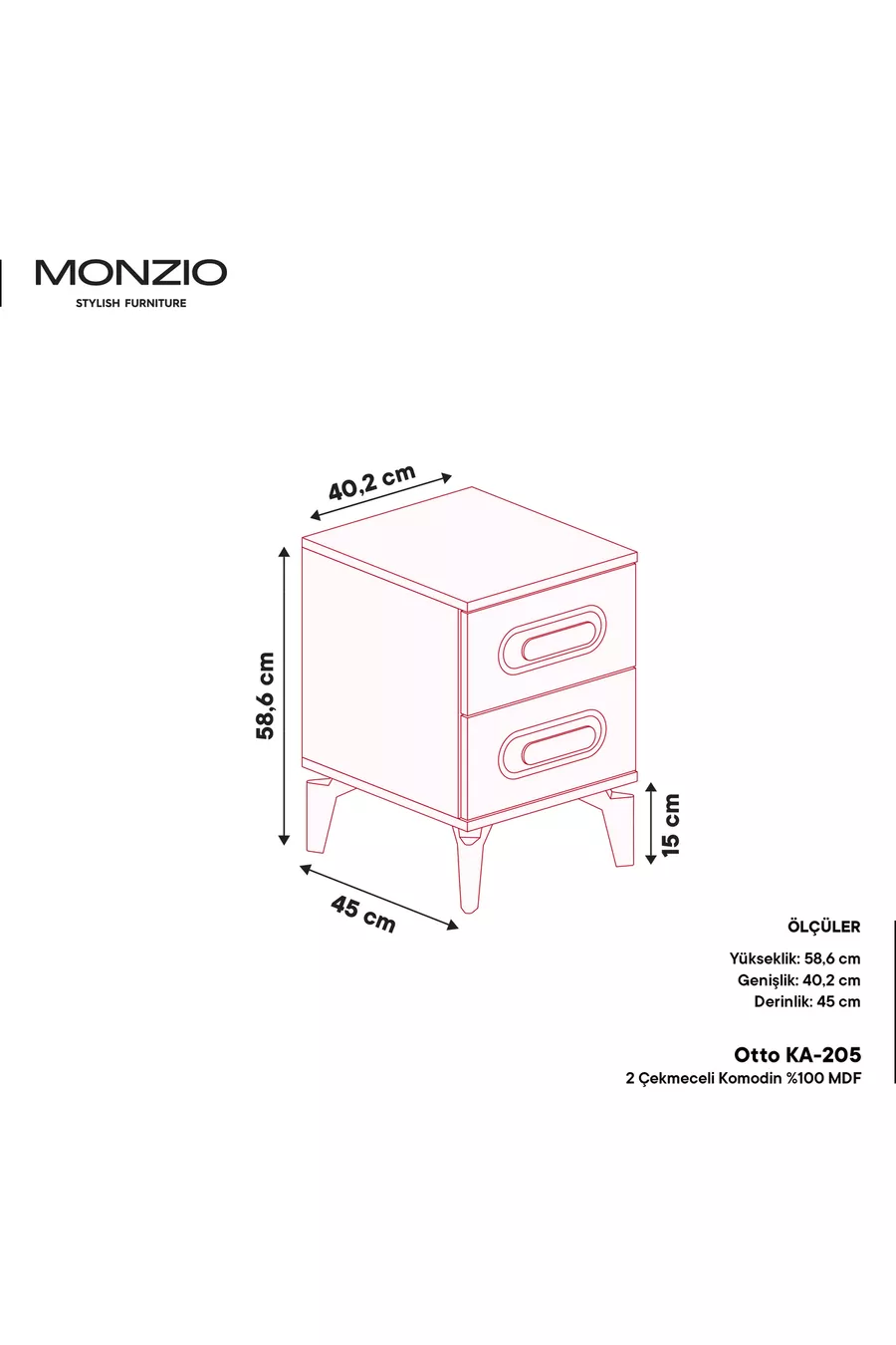 Table de chevet Otto 2 tiroirs % MDF