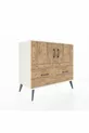 Commode Hyperion avec 2 étagères, 2 tiroirs et 2 portes, Pierre de Lune-Pin