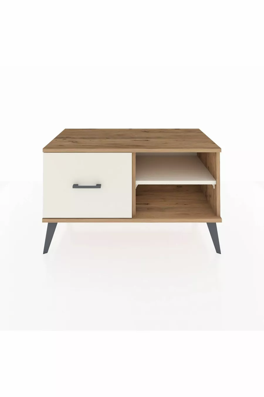 Commode Hyperion à une étagère et un tiroir, pin et marbre d'onyx