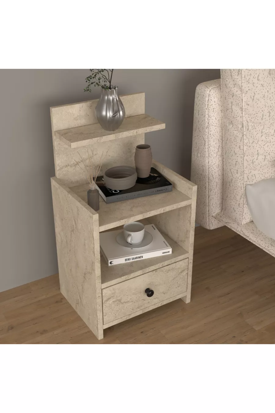 Table de chevet moderne à tiroirs avec étagères en MDF