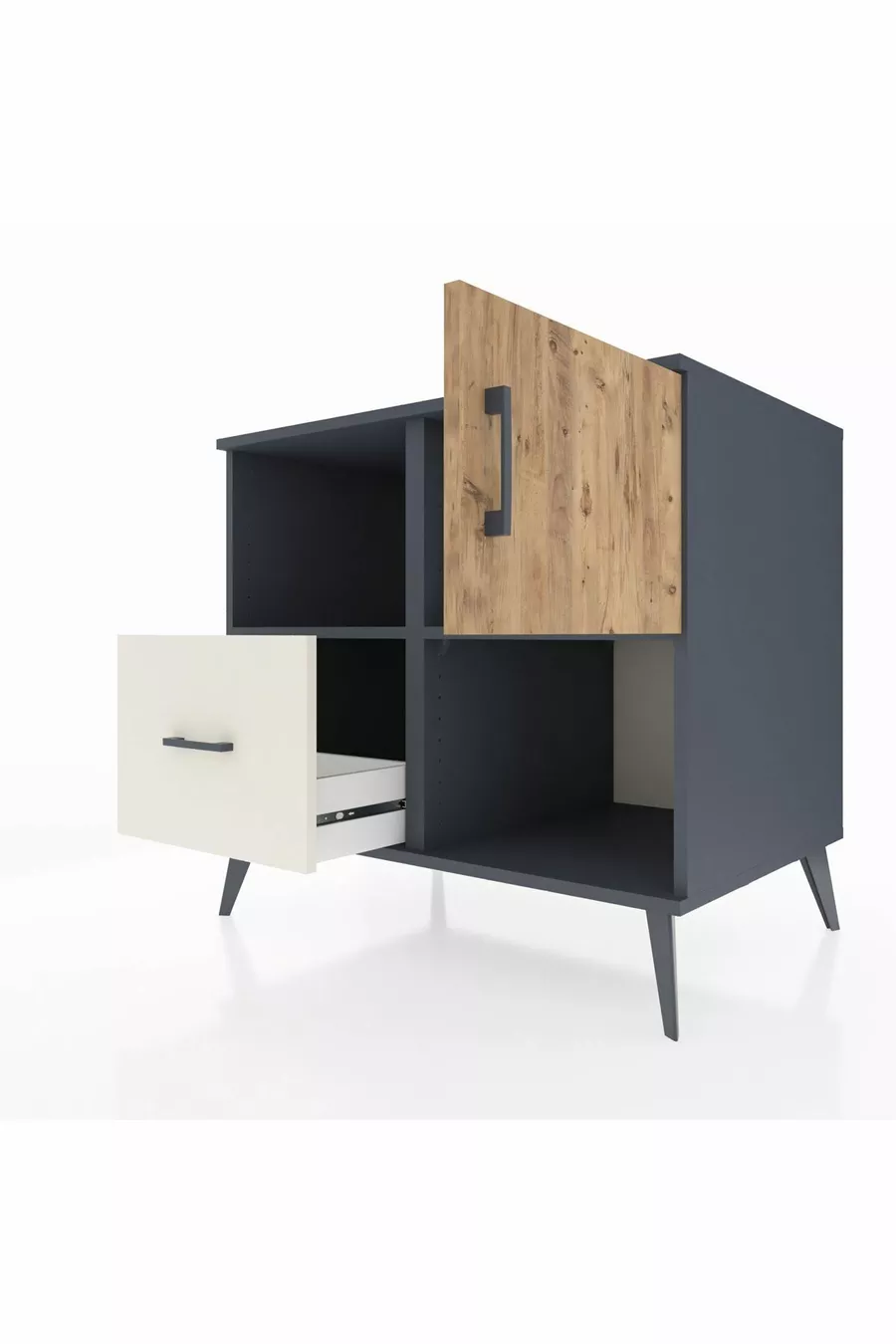 Commode Kronos avec 2 étagères, 1 tiroir, 1 porte, anthracite-pin/pierre de lune