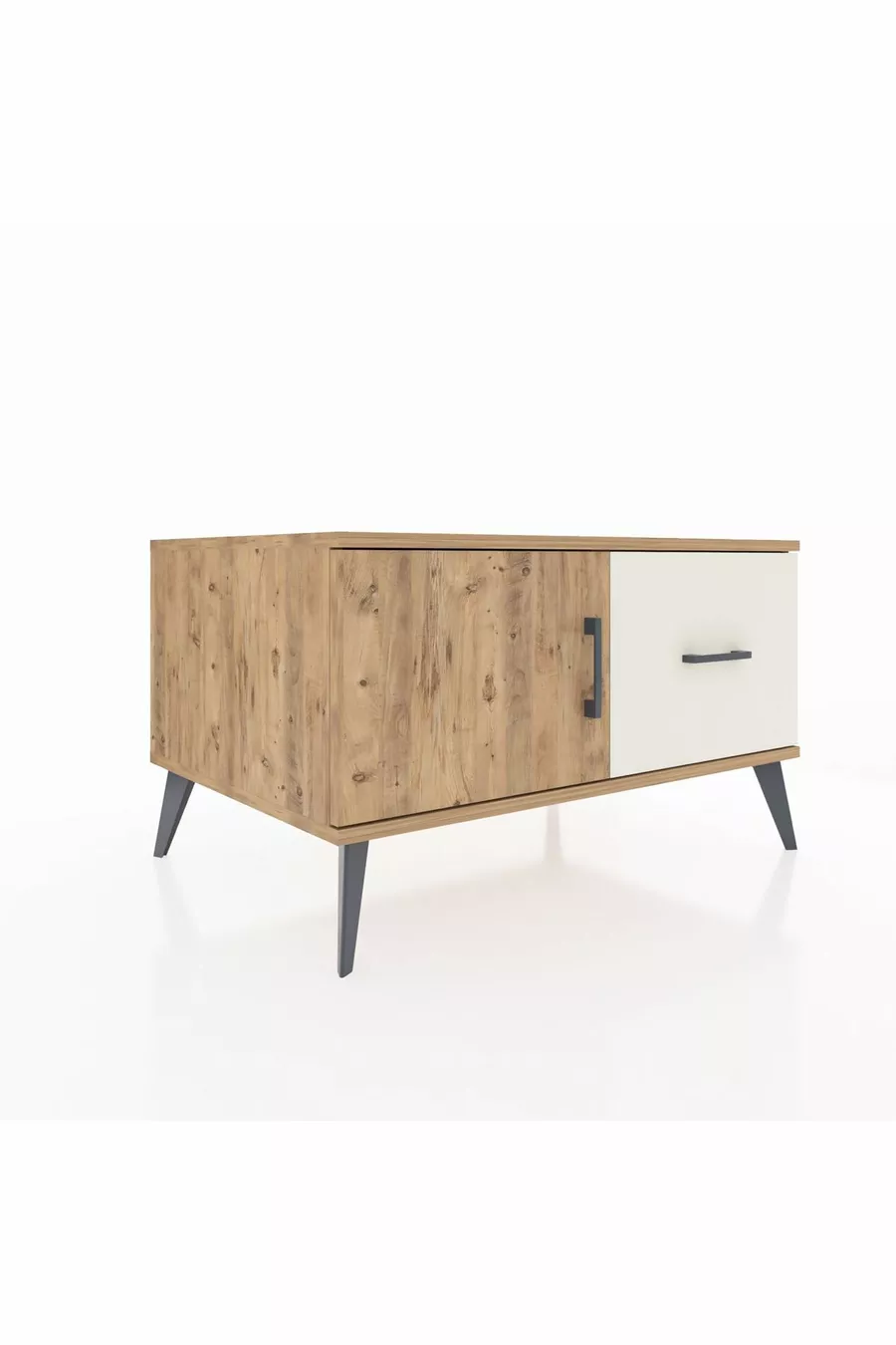 Commode Kronos avec une étagère, un tiroir et une porte, Pins-Pins / Pierre de lune