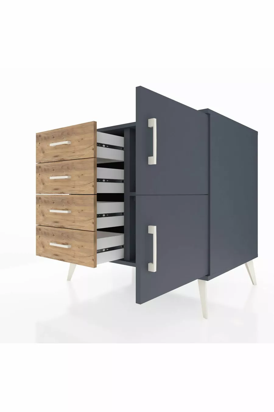 Kronos Dresser Single Shelf 4 Drawers 2 Doors Anthracite-Anthracite/Pine