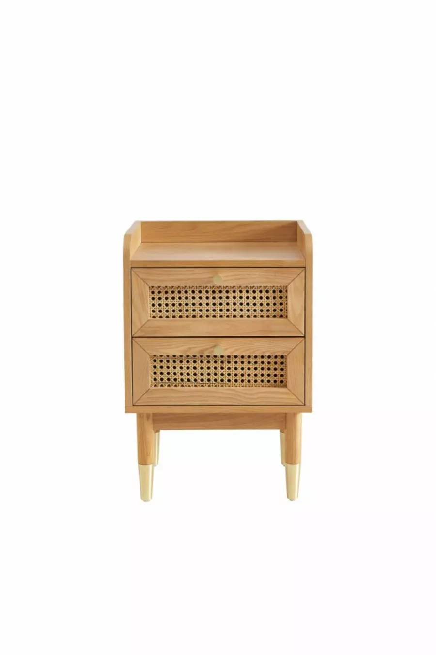 Bombong Solid Wood Wicker Nightstand with Two Drawers