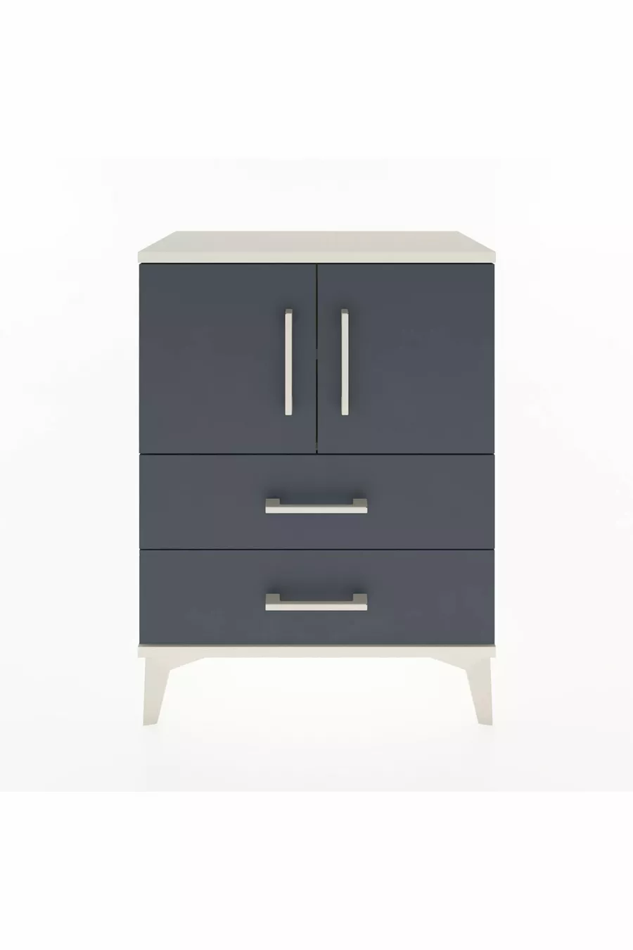 Table de chevet Arges avec 2 étagères, 2 tiroirs et 2 portes, couleur Pierre de lune-Anthracite