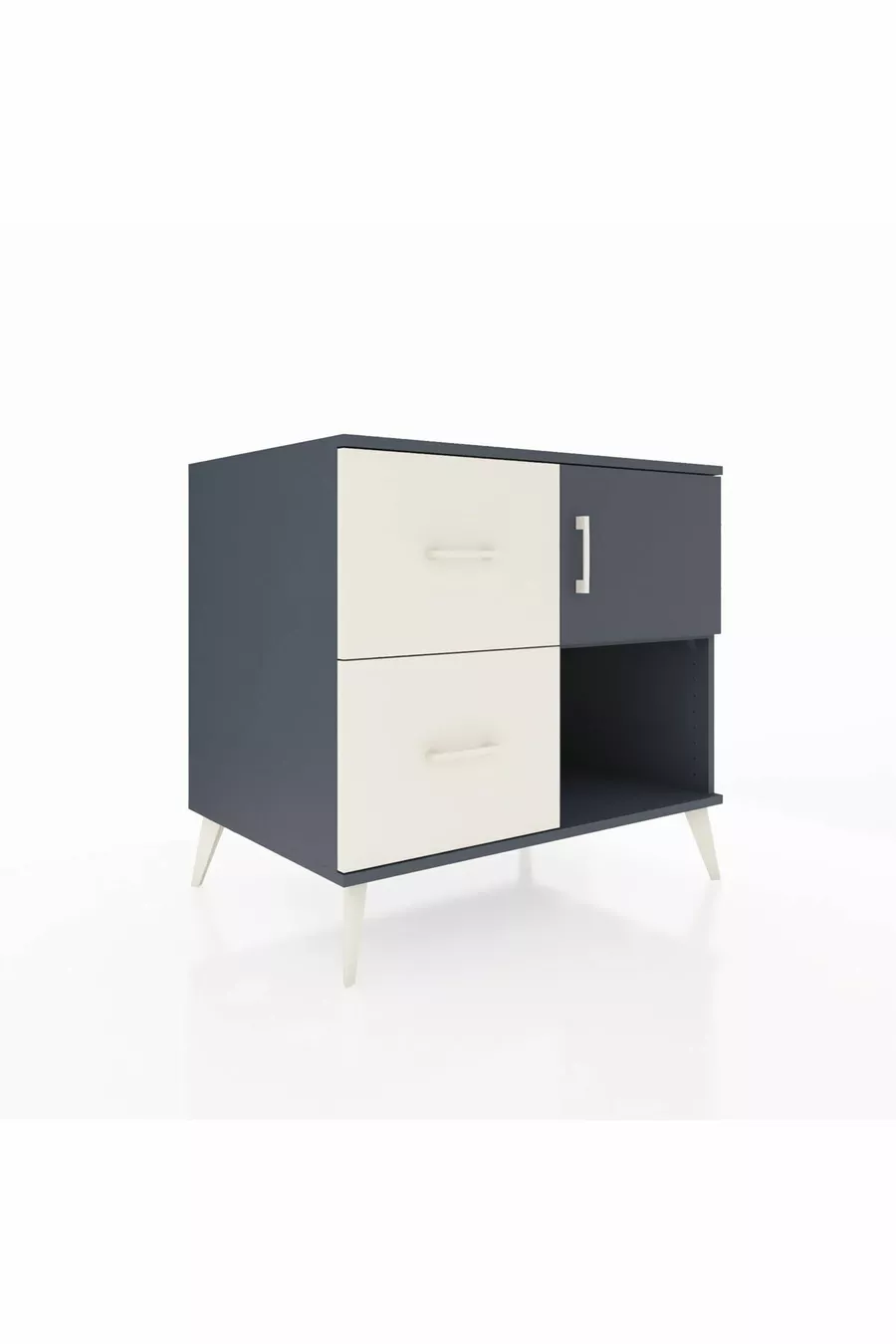 Commode Kronos à une étagère, 2 tiroirs et une porte, Anthracite-Anthracite/Gris pierre