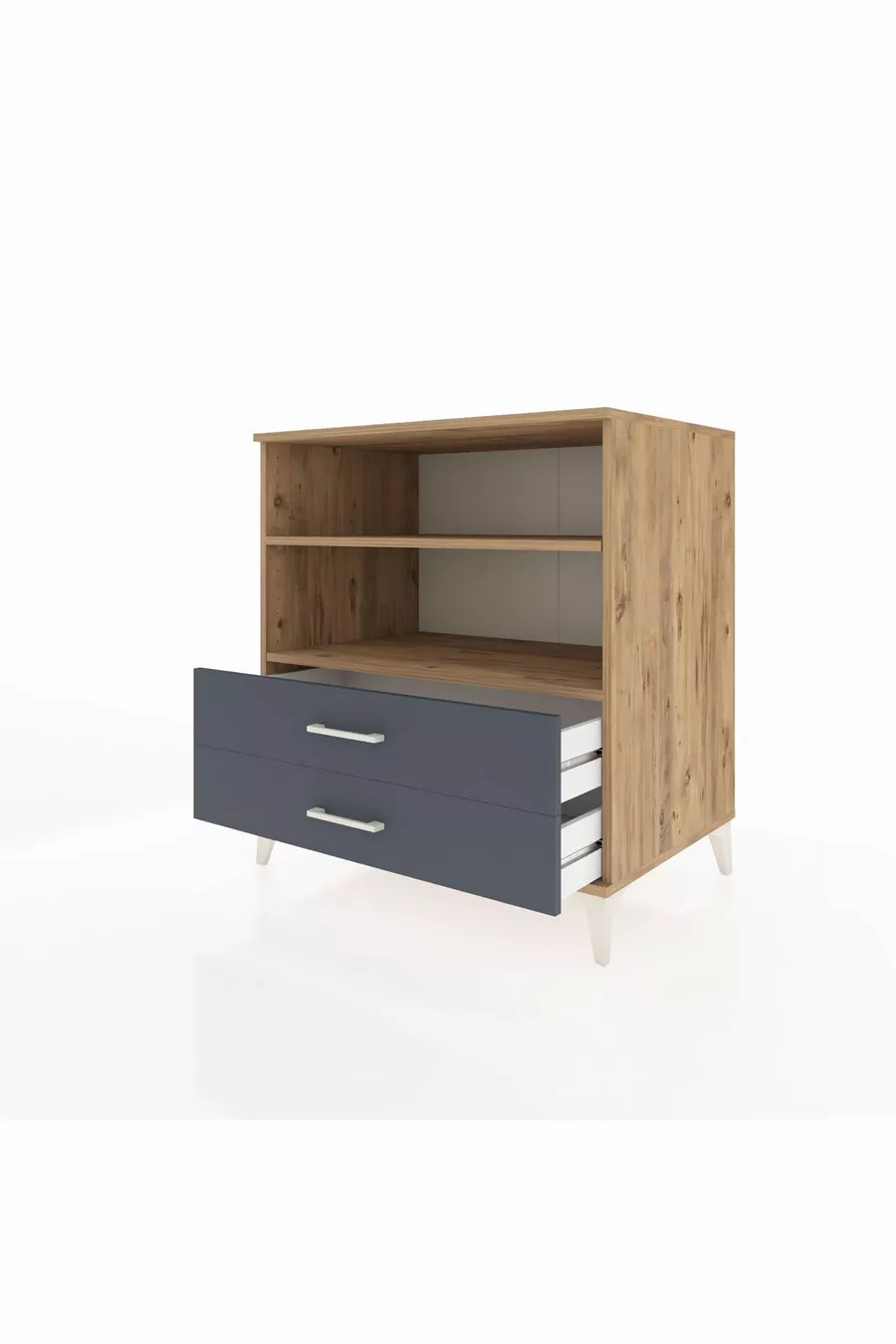 Commode Kronos avec 2 étagères et 2 tiroirs, pin-anthracite