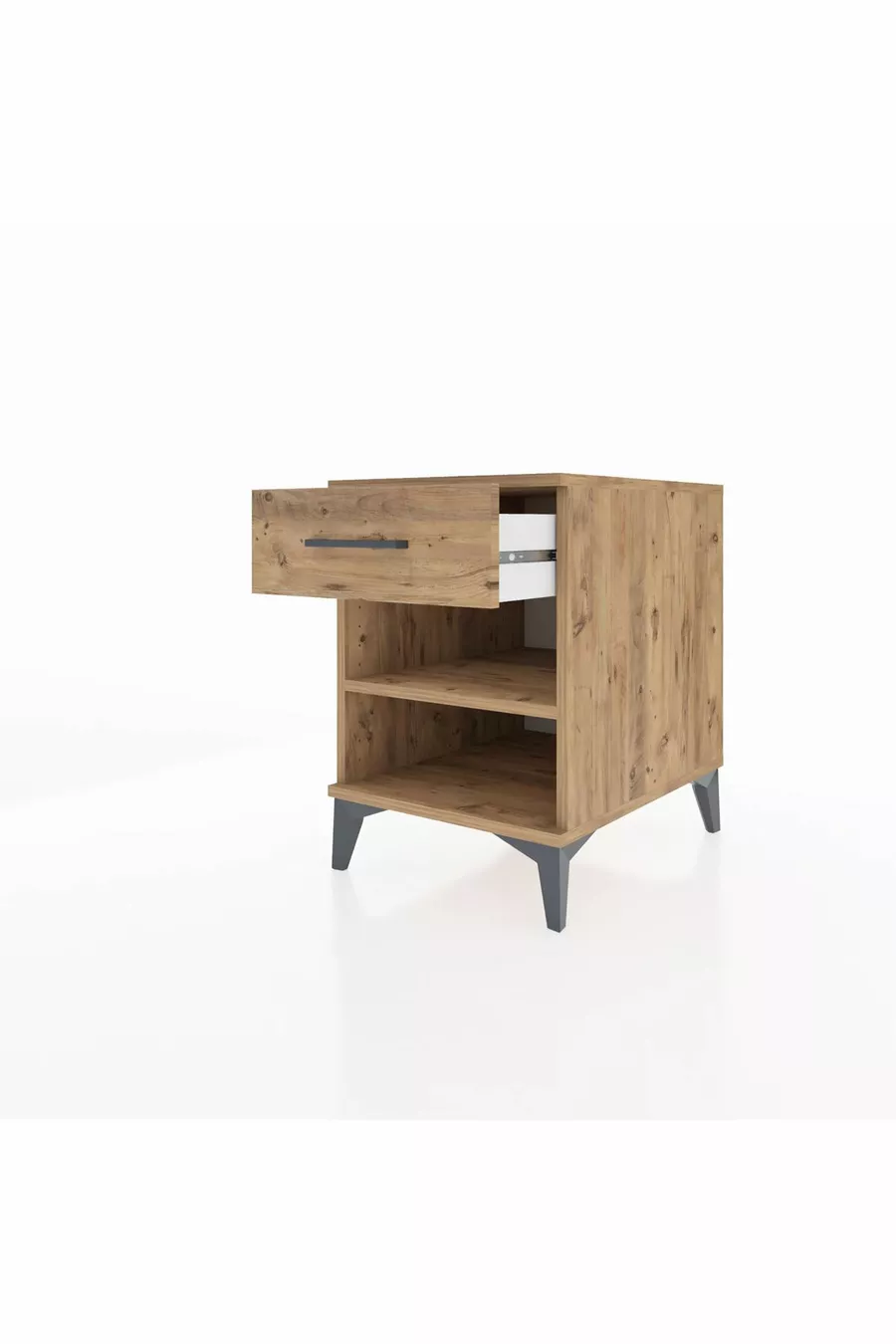 Comodino Kronos con un ripiano e un cassetto in pino-pino