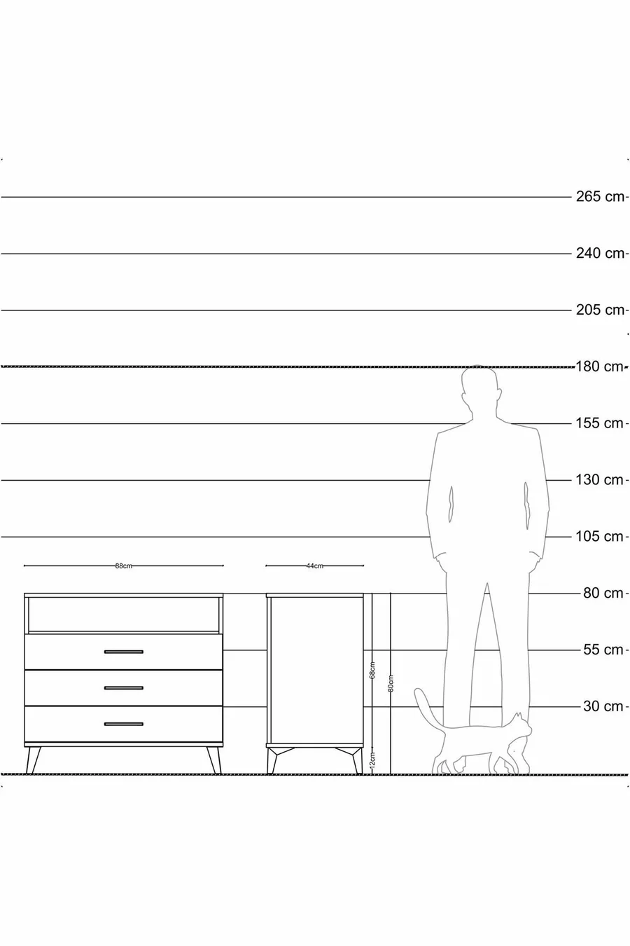 Hyperion Kommode mit einem Regal und 3 Schubladen Anthrazit-Anthrazit