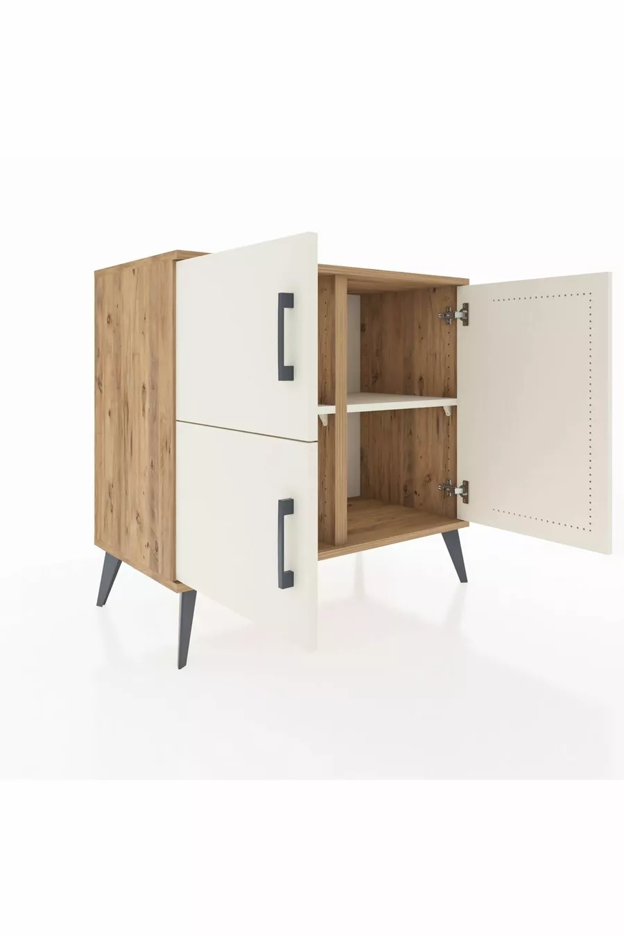 Commode Hyperion 2 étagères 3 portes Pin-Gris Ancien