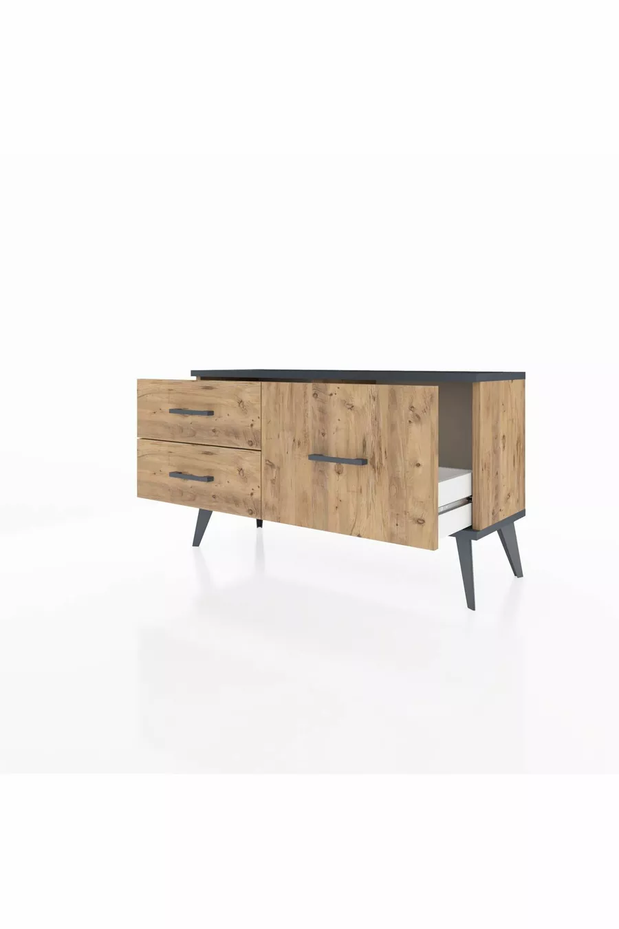 Commode Arges 3 étagères Pin-Anthracite/Pin