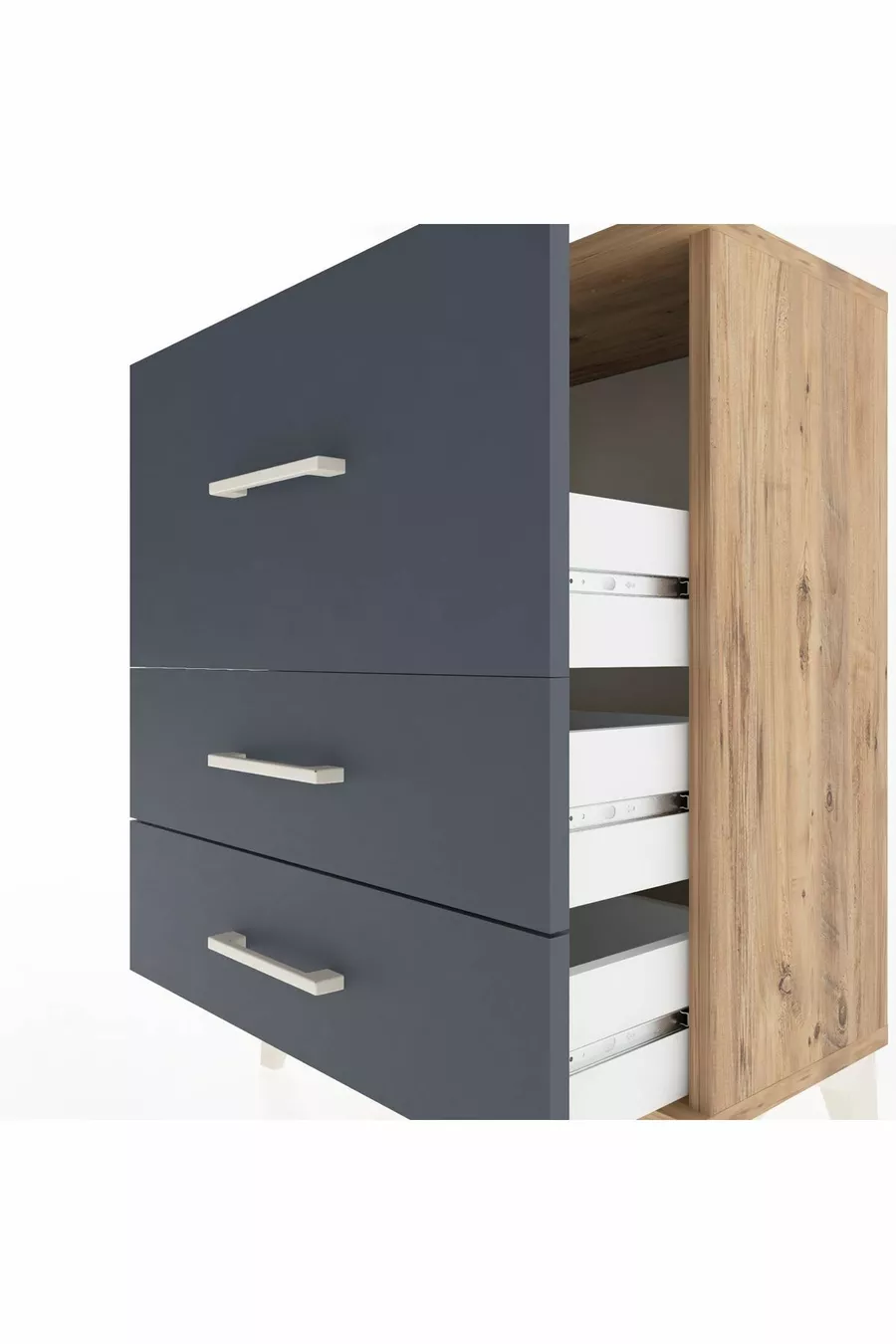 Table de chevet Arges à 3 tiroirs Pin-Anthracite