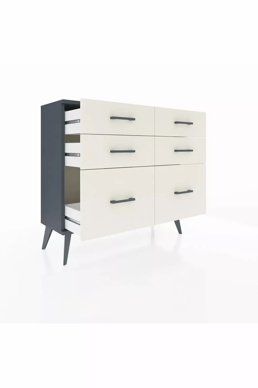 Commode Arges 6 tiroirs Anthracite-Anthracite/Gris quartz